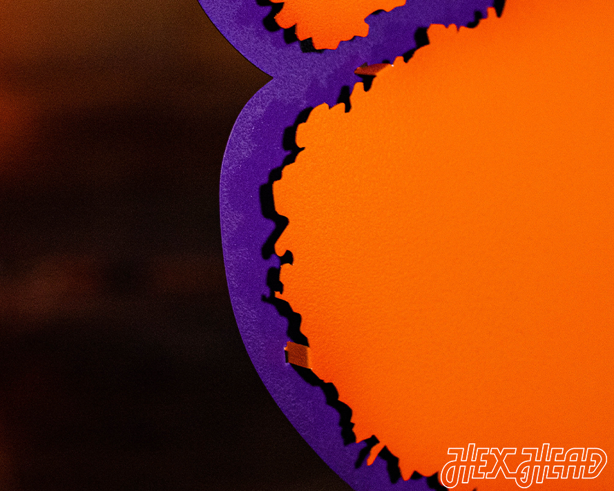 Clemson Tigers Orange on Purple Paw 3D Vintage Metal Wall Art