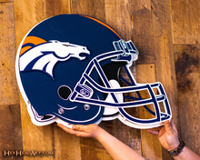 Load image into Gallery viewer, BLITZ Collection - 8 Layer Denver Broncos Helmet 3D Vintage Metal Wall Art
