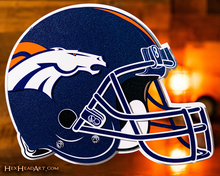 Load image into Gallery viewer, BLITZ Collection - 8 Layer Denver Broncos Helmet 3D Vintage Metal Wall Art
