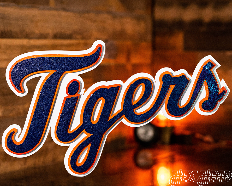 Detroit Tigers "Tigers" Word Script 3 Layer Metal Wall Art