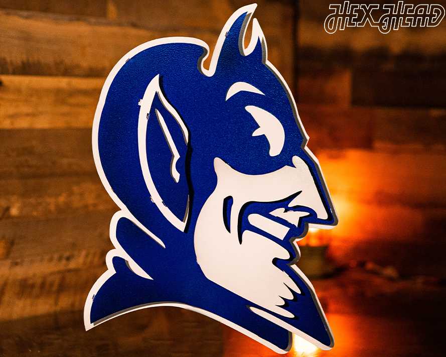 blue devils monsters university Duke Blue Devil Mascot 3D Vintage Metal Wall Art – Hex Head Art