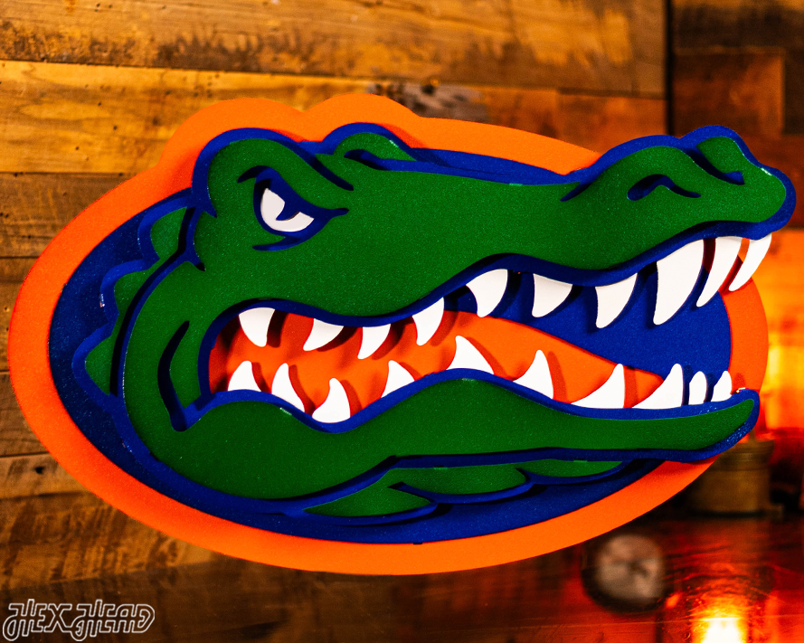 Florida Gators "GATOR HEAD" 3D Vintage Metal Wall Art - Gift Collection -- 13.5" x 8.5"