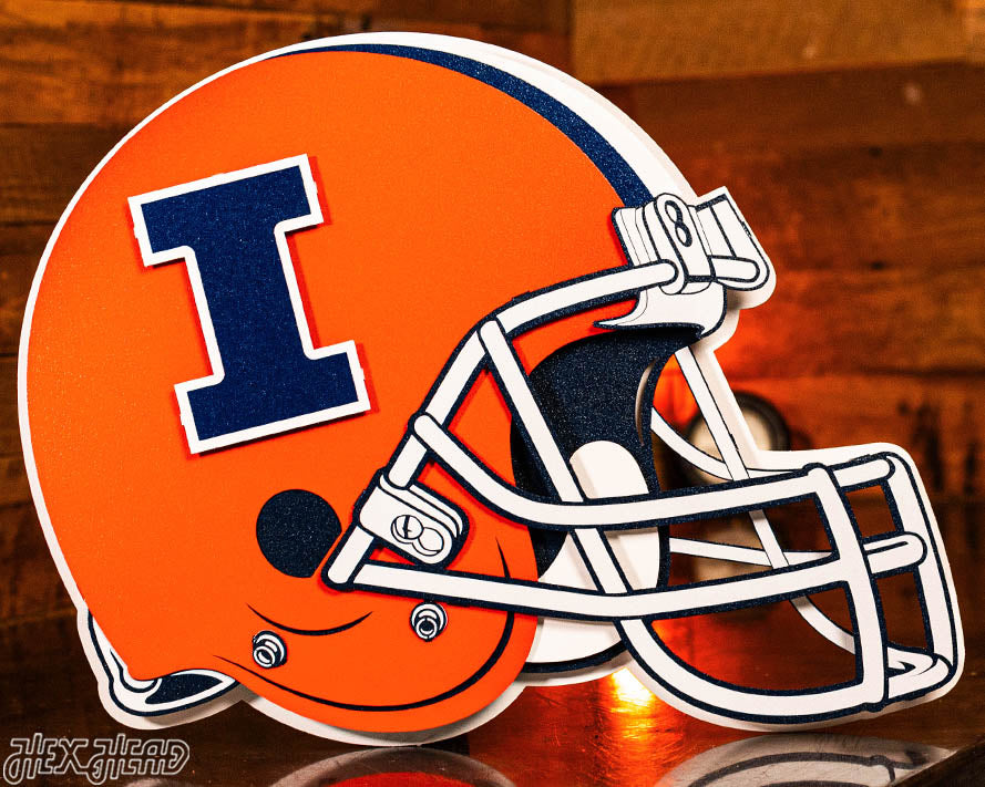 Illinois Fighting Illini BLITZ COLLECTION - 8 LAYER Helmet 3D Metal Wall Art
