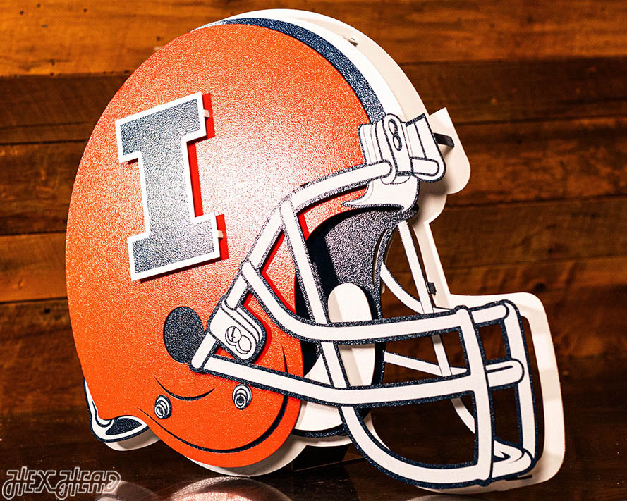 Illinois Fighting Illini BLITZ COLLECTION - 8 LAYER Helmet 3D Metal Wall Art