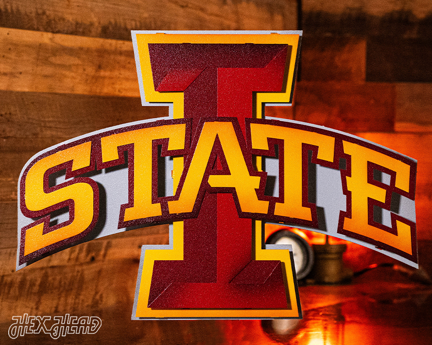 Iowa State Logo 3D Vintage Metal Artwork – Hex Head Art