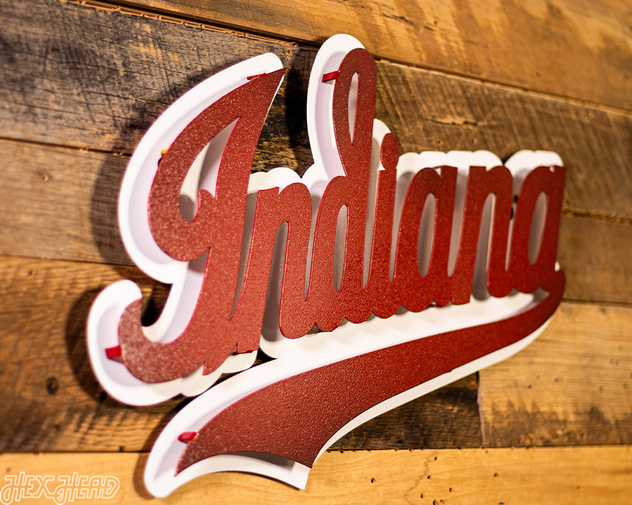 Hoosiers Lettering Indiana Hoosiers Classic Script 3D Vintage Metal Artwork– Hex Head Art