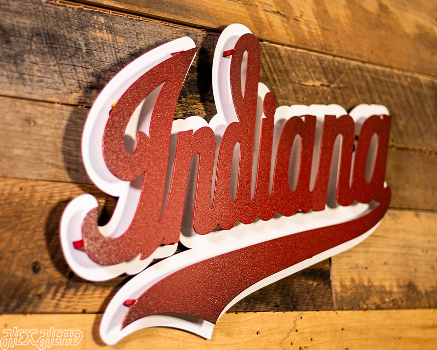 Indiana Hoosiers Classic Script 3D Vintage Metal Wall Art