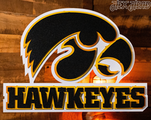 Load image into Gallery viewer, Iowa Hawkeyes Mascot with &quot;HAWKEYES&quot;  3D Metal Wall Art
