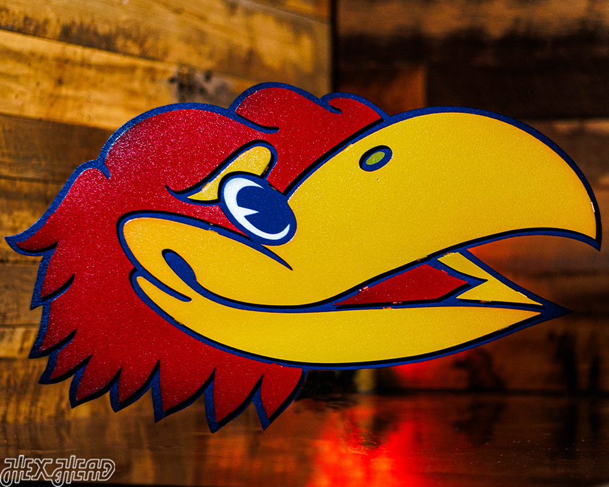 University of Kansas Jayhawks Head 3D Vintage Metal Wall Art