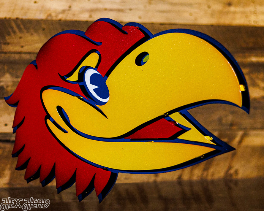 University of Kansas Jayhawks Head 3D Vintage Metal Wall Art