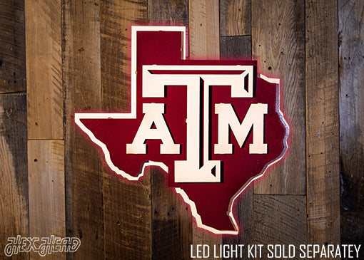 Texas A&M 3D Vintage Metal Wall Art White on State of Texas