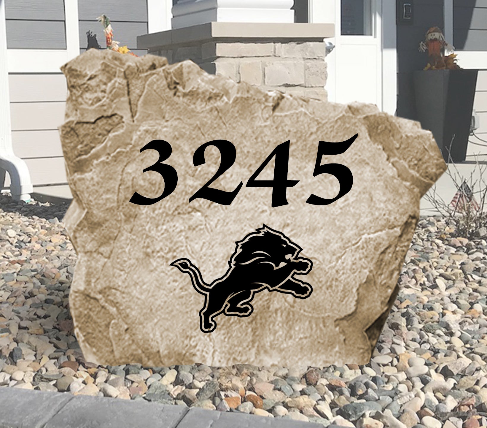Detroit Lions Design-A-Stone Landscape Art Address Stone