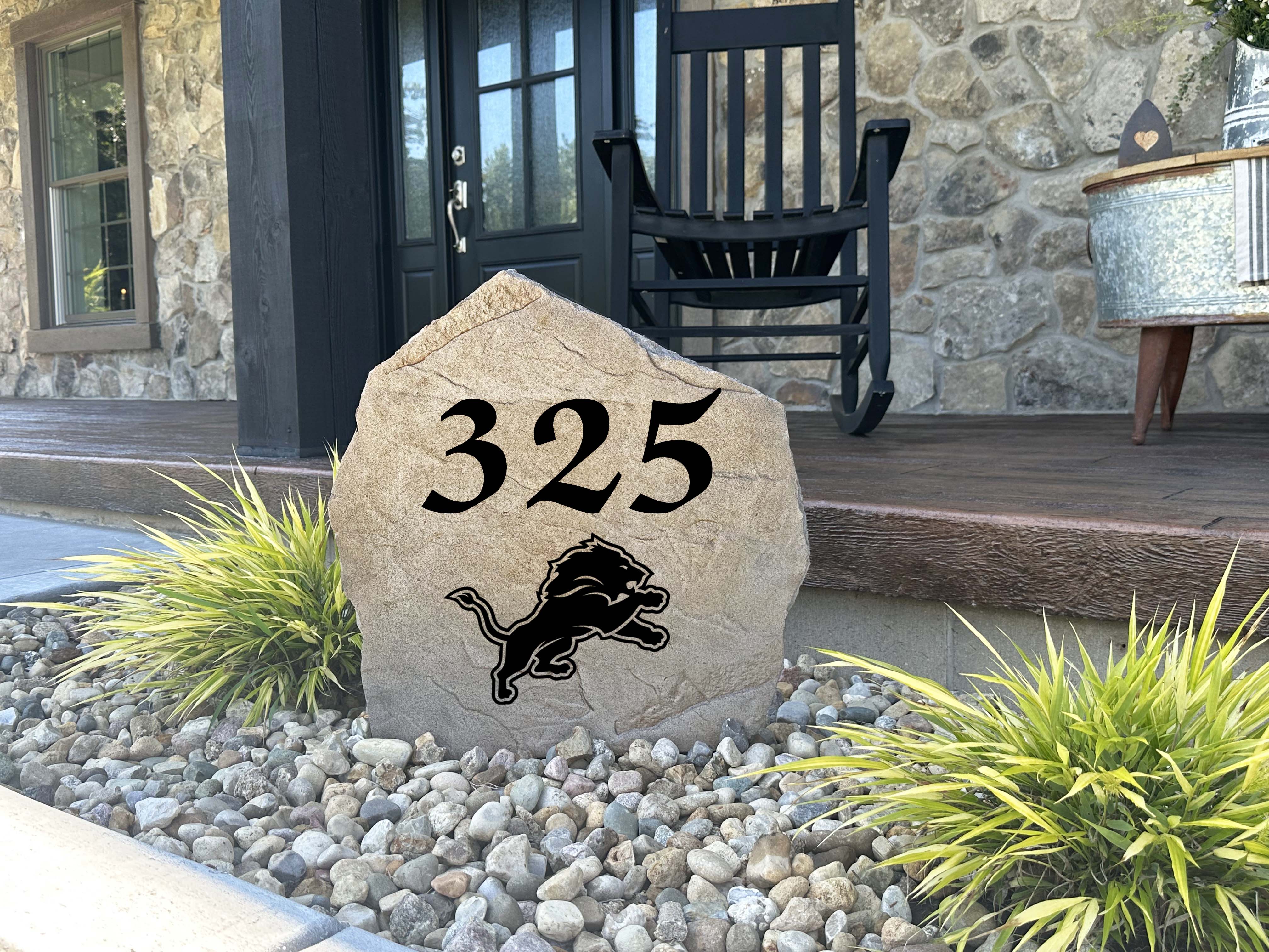 Detroit Lions Design-A-Stone Landscape Art Address Stone