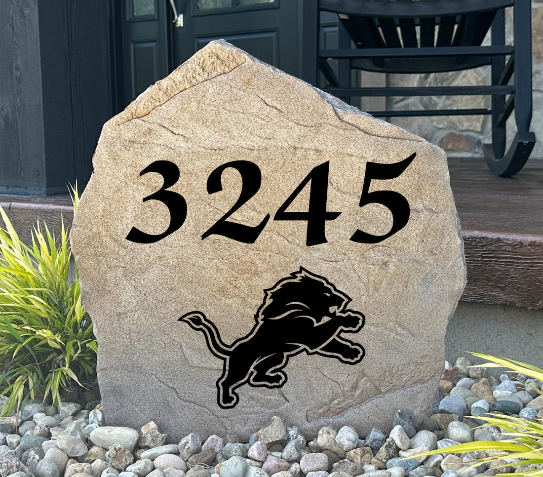 Detroit Lions Design-A-Stone Landscape Art Address Stone