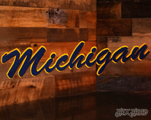 Load image into Gallery viewer, Michigan &quot;Michigan&quot; Script Metal Wall Art
