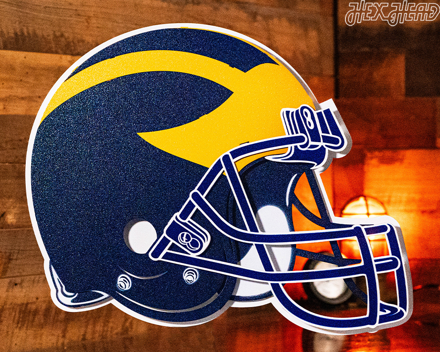 BLITZ Collection- 8 Layer Michigan Wolverines  "Winged" Helmet 3D Metal Wall Art