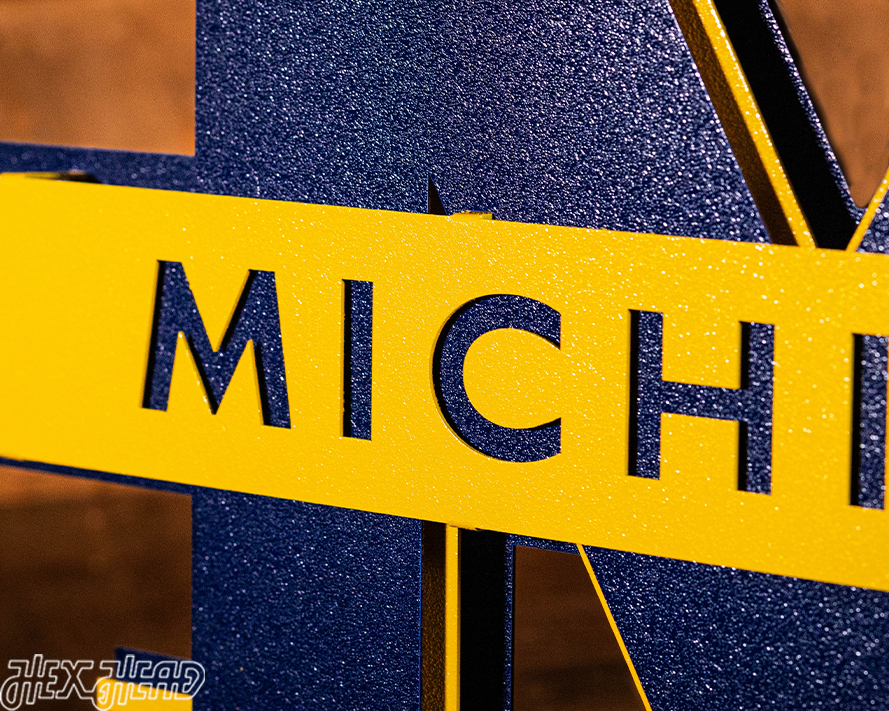 Michigan Wolverines "Block M With Michigan Wordmark" 3D Metal Wall Art