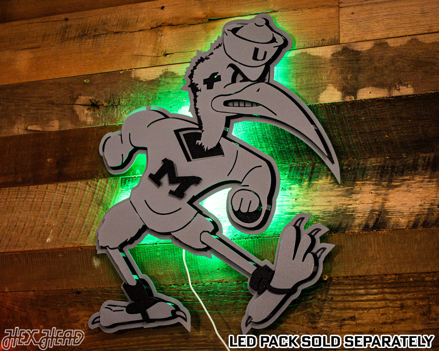 MONOCHROME - Miami Hurricanes "Sebastian the Ibis" 3D Vintage Metal Wall Art