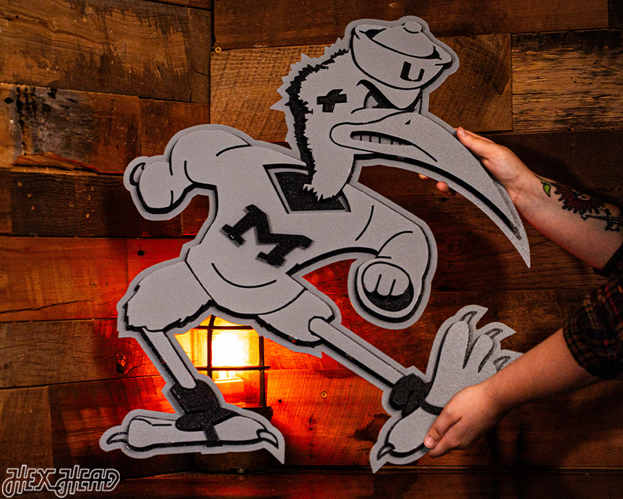 MONOCHROME - Miami Hurricanes "Sebastian the Ibis" 3D Vintage Metal Wall Art