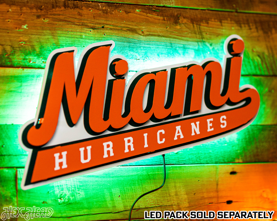 Miami Hurricanes Vintage Script 3D Metal Wall Art
