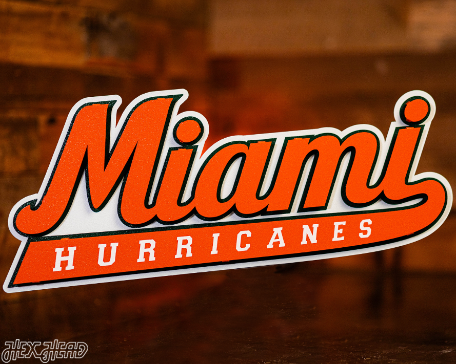 Miami Hurricanes Vintage Script 3D Metal Wall Art