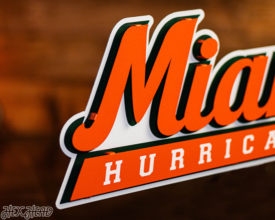 Miami Hurricanes Vintage Script 3D Metal Wall Art
