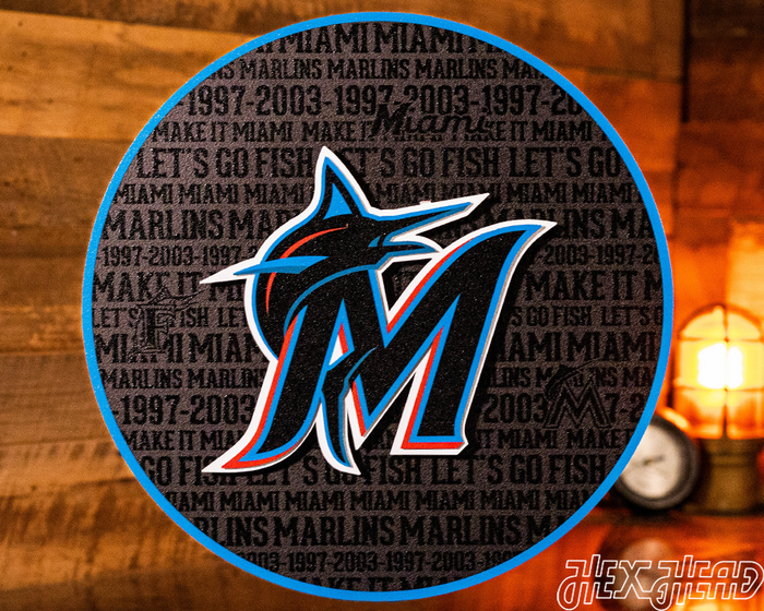 Miami Marlins Metal Wall Art Hex Head Art