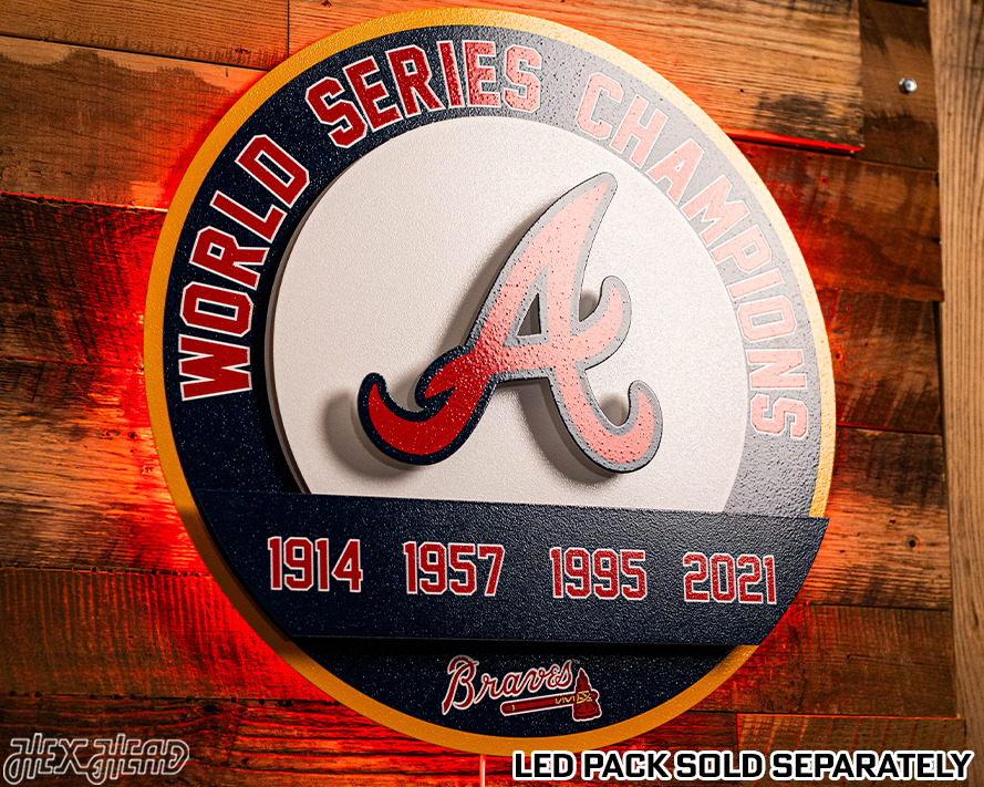 Atlanta Braves DYNASTY - World Series  Wins w/ Replaceable Icon Plate 3D Vintage Metal Wall Art