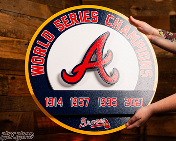 Atlanta Braves DYNASTY - World Series  Wins w/ Replaceable Icon Plate 3D Vintage Metal Wall Art