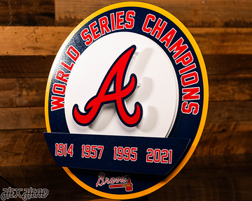 Atlanta Braves DYNASTY - World Series  Wins w/ Replaceable Icon Plate 3D Vintage Metal Wall Art
