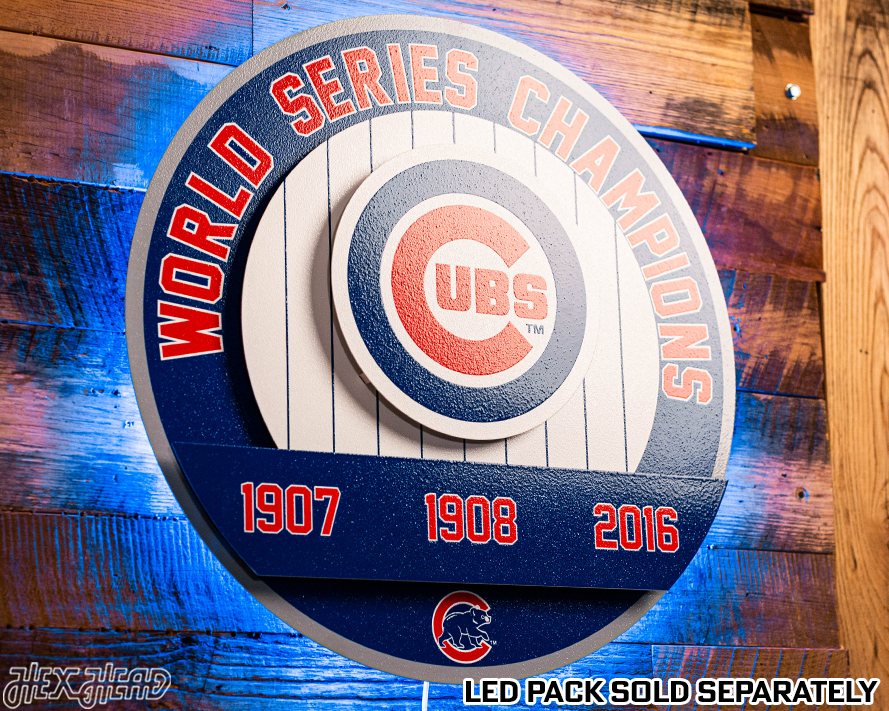 Chicago Cubs DYNASTY - World Series  Wins w/ Replaceable Icon Plate 3D Vintage Metal Wall Art