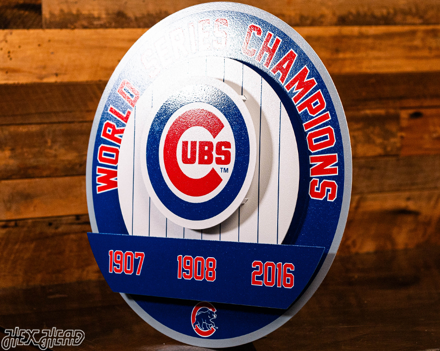 Chicago Cubs DYNASTY - World Series  Wins w/ Replaceable Icon Plate 3D Vintage Metal Wall Art
