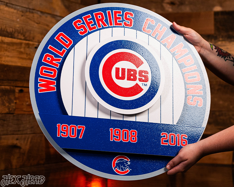 Chicago Cubs DYNASTY - World Series  Wins w/ Replaceable Icon Plate 3D Vintage Metal Wall Art