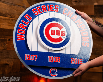 Chicago Cubs DYNASTY - World Series  Wins w/ Replaceable Icon Plate 3D Vintage Metal Wall Art