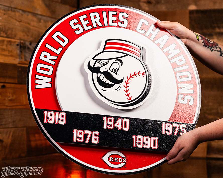 Cincinnati Reds DYNASTY - World Series  Wins w/ Replaceable Icon Plate 3D Vintage Metal Wall Art