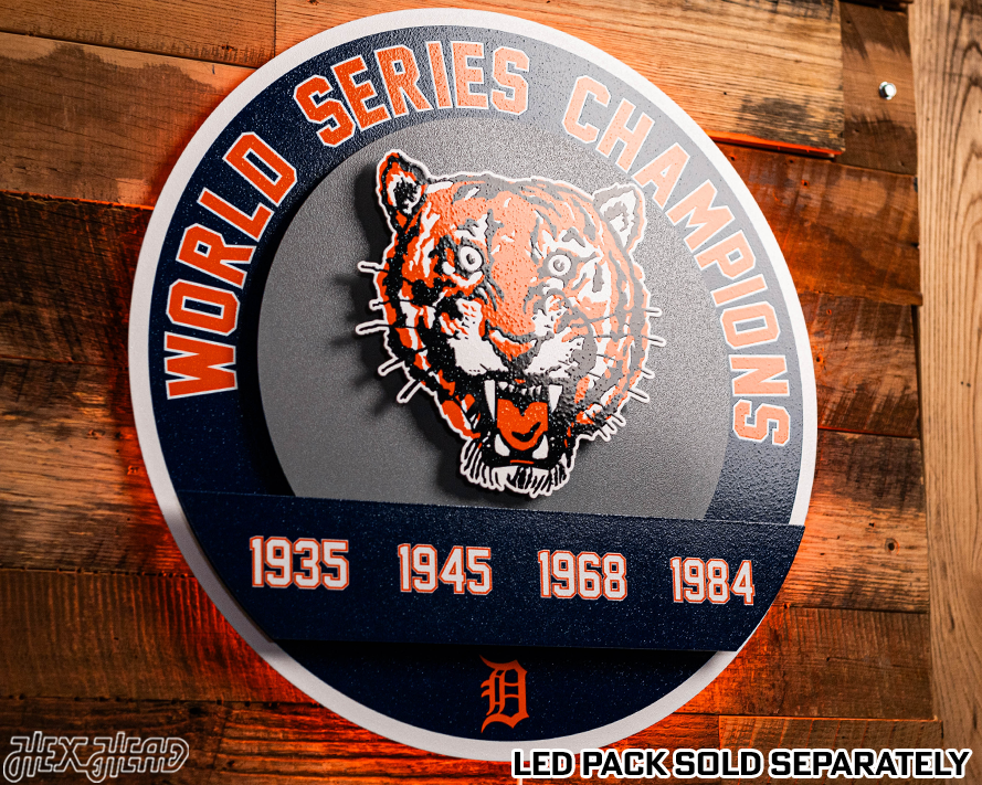 Detroit Tigers DYNASTY - World Series  Wins w/ Replaceable Icon Plate 3D Vintage Metal Wall Art