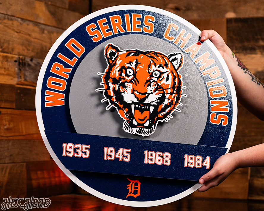 Detroit Tigers DYNASTY - World Series  Wins w/ Replaceable Icon Plate 3D Vintage Metal Wall Art