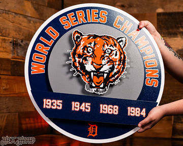 Detroit Tigers DYNASTY - World Series  Wins w/ Replaceable Icon Plate 3D Vintage Metal Wall Art