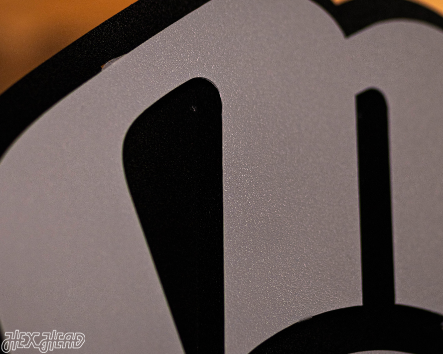 MONOCHROME -  Milwaukee Brewers Current "BALL-IN-GLOVE" 3D Vintage Metal Wall Art