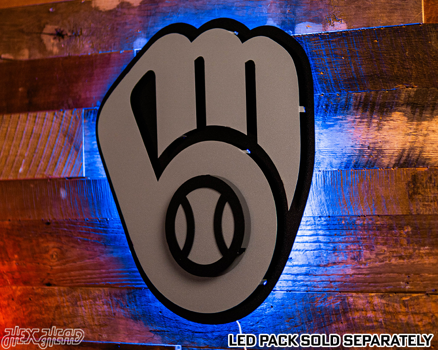MONOCHROME -  Milwaukee Brewers Current "BALL-IN-GLOVE" 3D Vintage Metal Wall Art