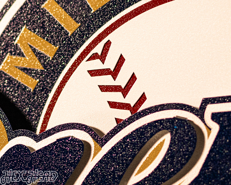 Milwaukee Brewers RETRO Baseball Script 3D Vintage Metal Wall Art