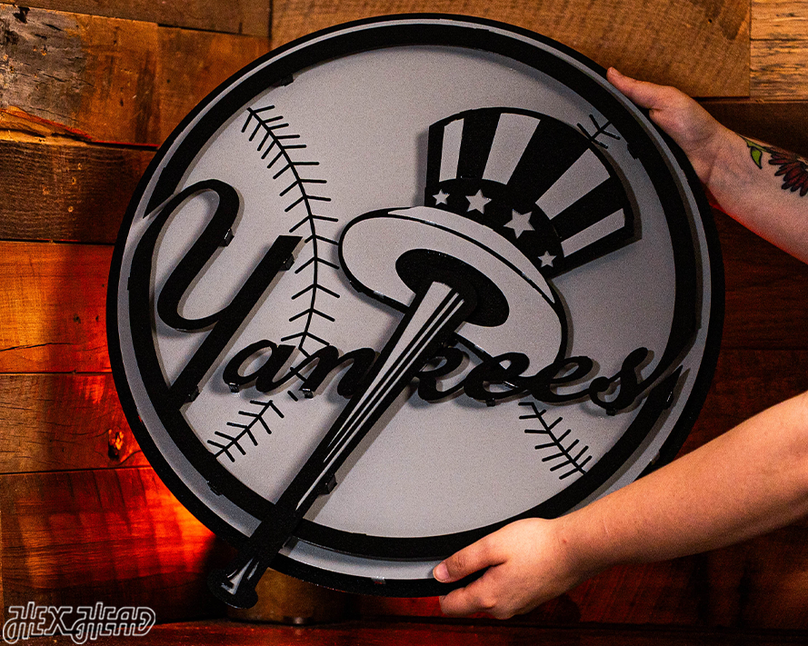 MONOCHROME -- New York Yankees "BAT AND HAT" 3D Vintage Metal Wall Art