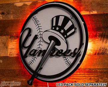 MONOCHROME -- New York Yankees "BAT AND HAT" 3D Vintage Metal Wall Art