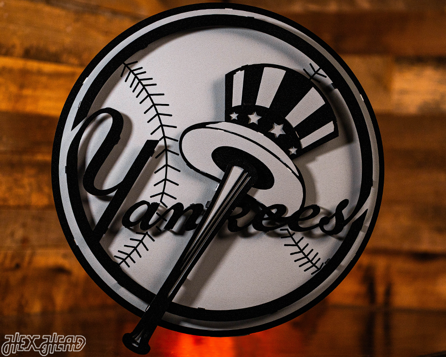 MONOCHROME -- New York Yankees "BAT AND HAT" 3D Vintage Metal Wall Art