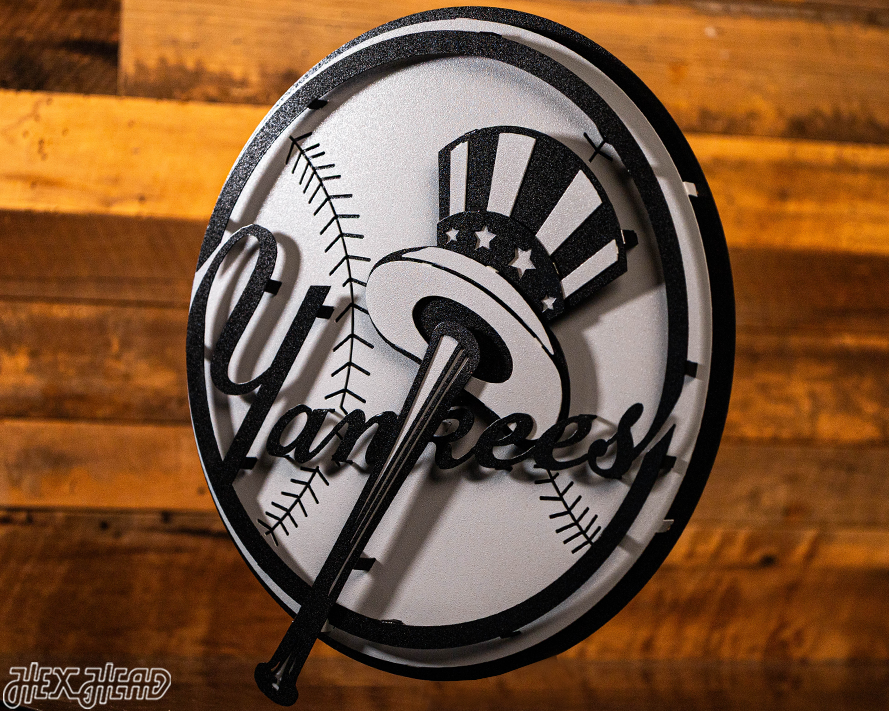 MONOCHROME -- New York Yankees "BAT AND HAT" 3D Vintage Metal Wall Art