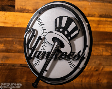 MONOCHROME -- New York Yankees "BAT AND HAT" 3D Vintage Metal Wall Art