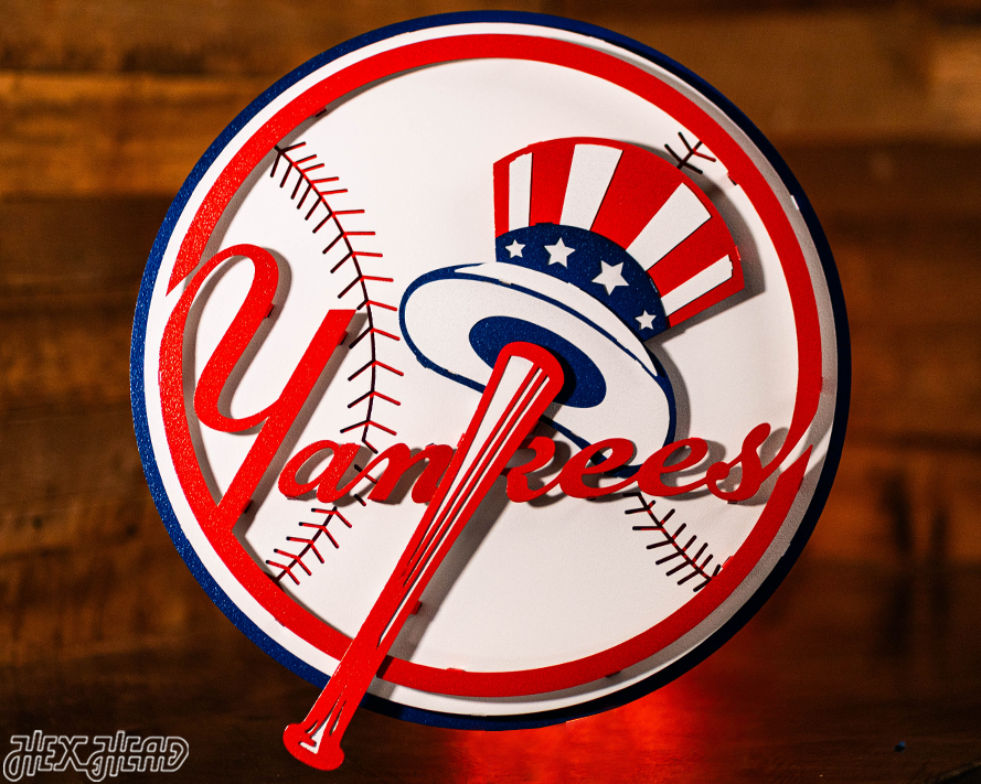 New York Yankees "BAT AND HAT" 3D Vintage Metal Wall Art