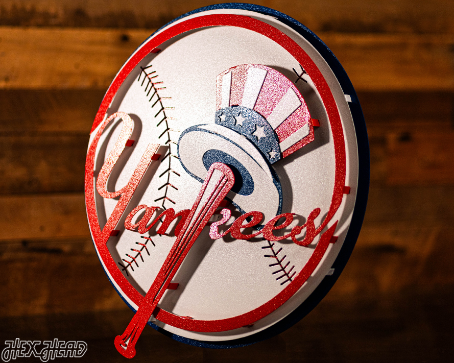 New York Yankees "BAT AND HAT" 3D Vintage Metal Wall Art