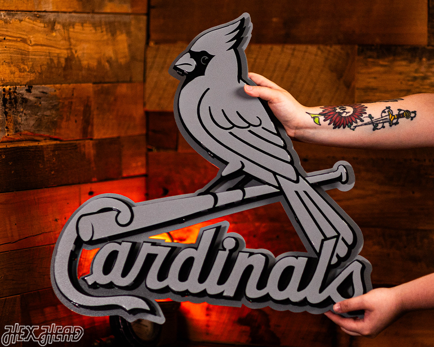 MONOCHROME -  St. Louis Cardinals "BIRD on a BAT" Logo 3D Metal Wall Art