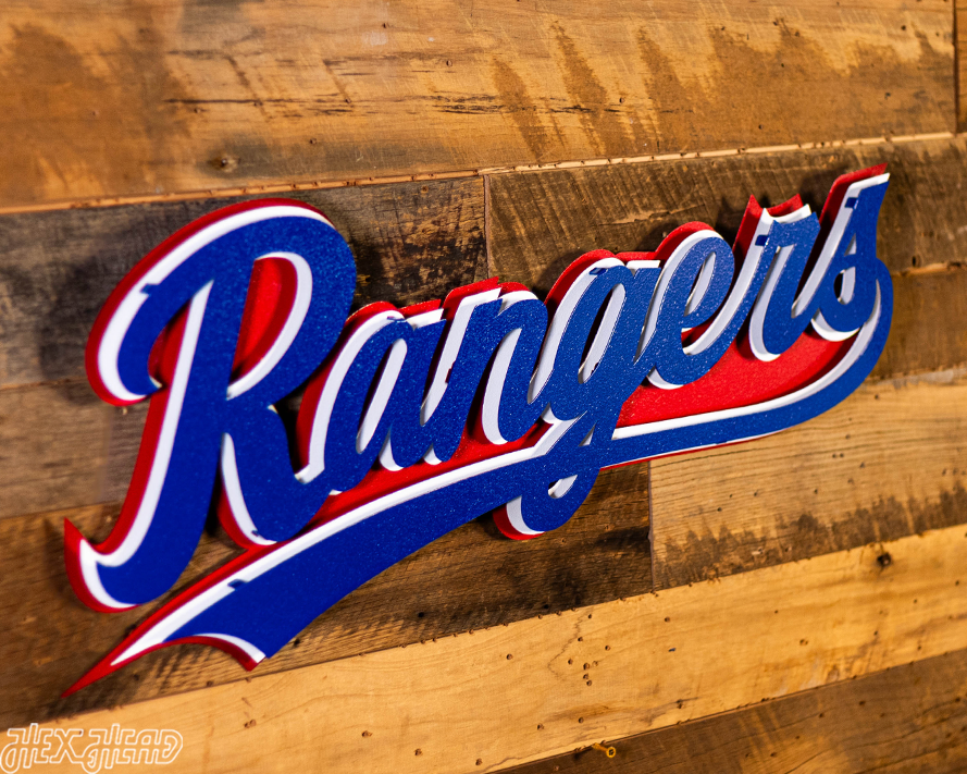 Texas Rangers 3 Layer "Rangers" Script 3D Metal Wall Art